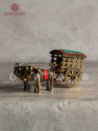 Showpiece Brass Bullock Cart Figurine