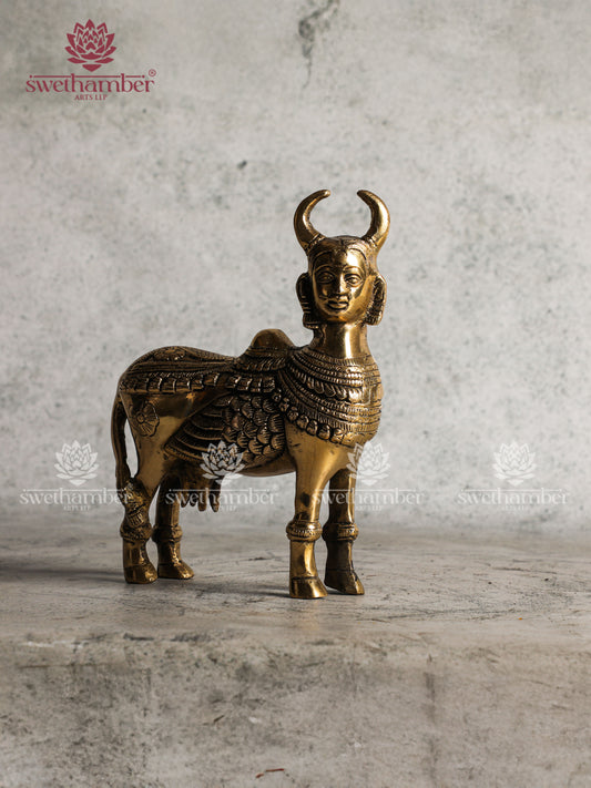Brass Kamdhenu Cow Idol – Sacred Cow Statue (Antique Finish)