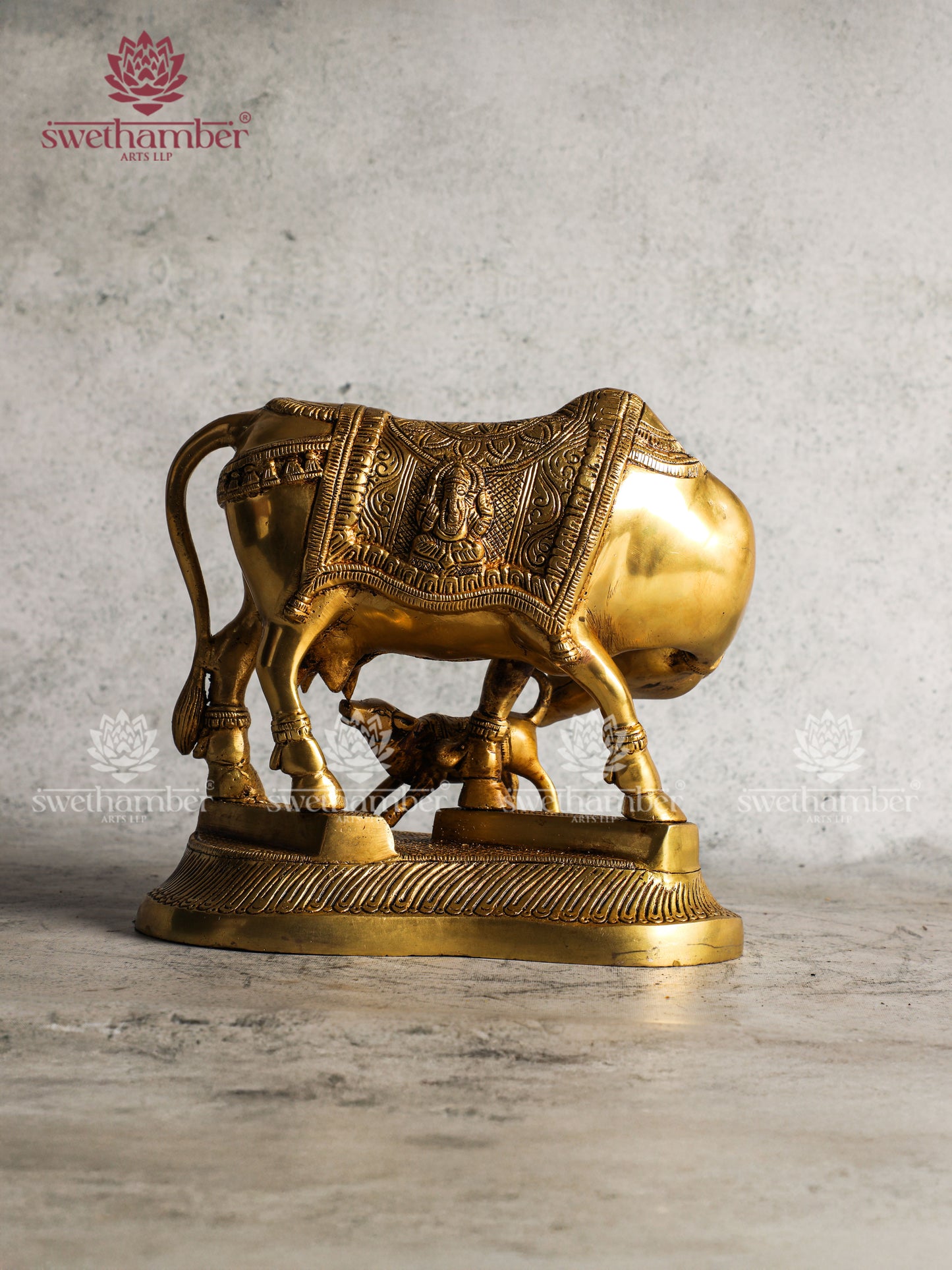 Sacred Cow and Calf Brass Idol for Pooja Room