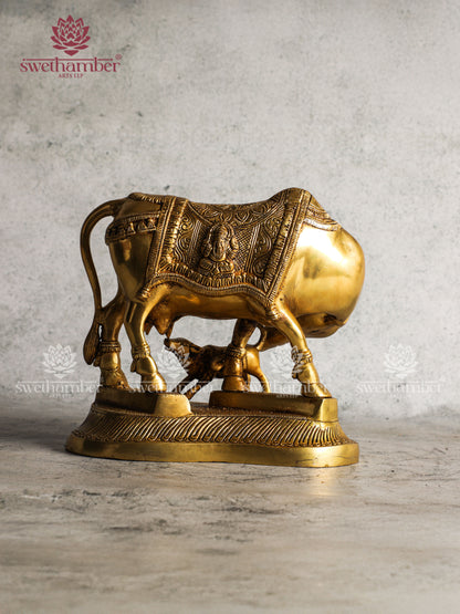 Sacred Cow and Calf Brass Idol for Pooja Room