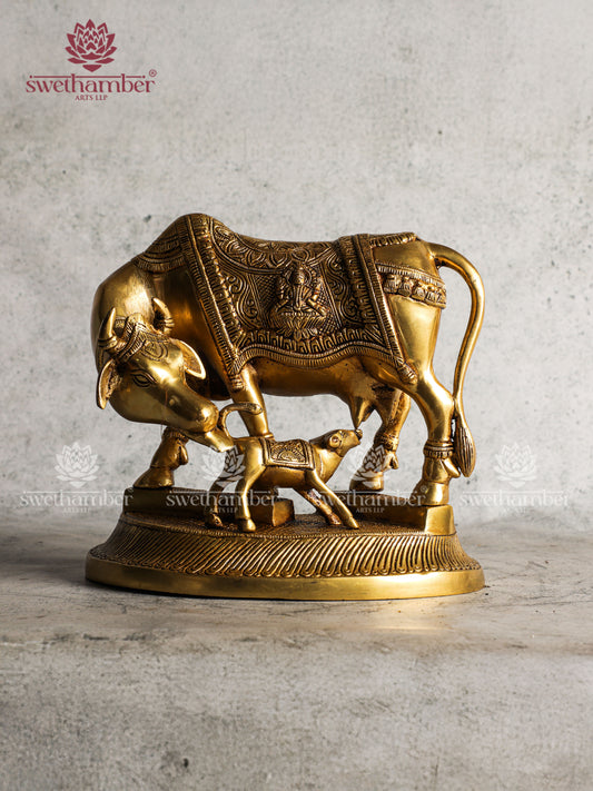 Sacred Cow and Calf Brass Idol for Pooja Room