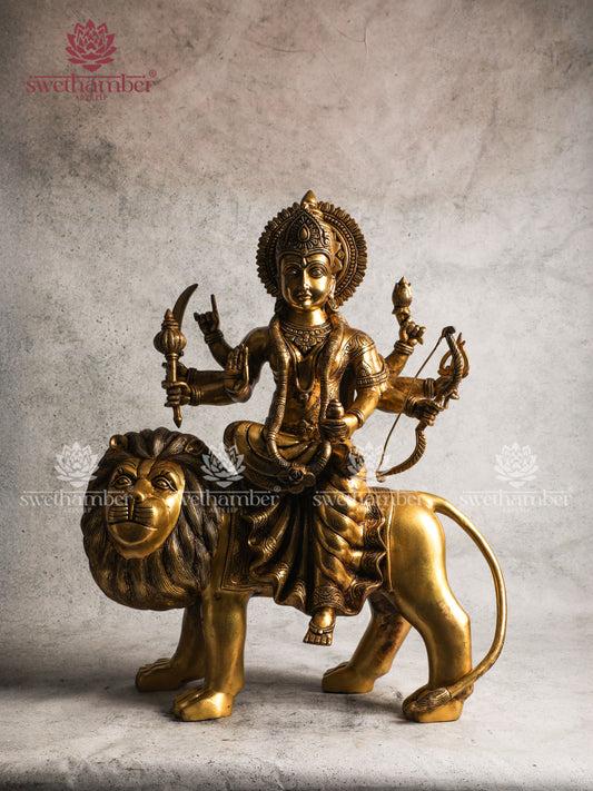 Brass Durga Maa on lion