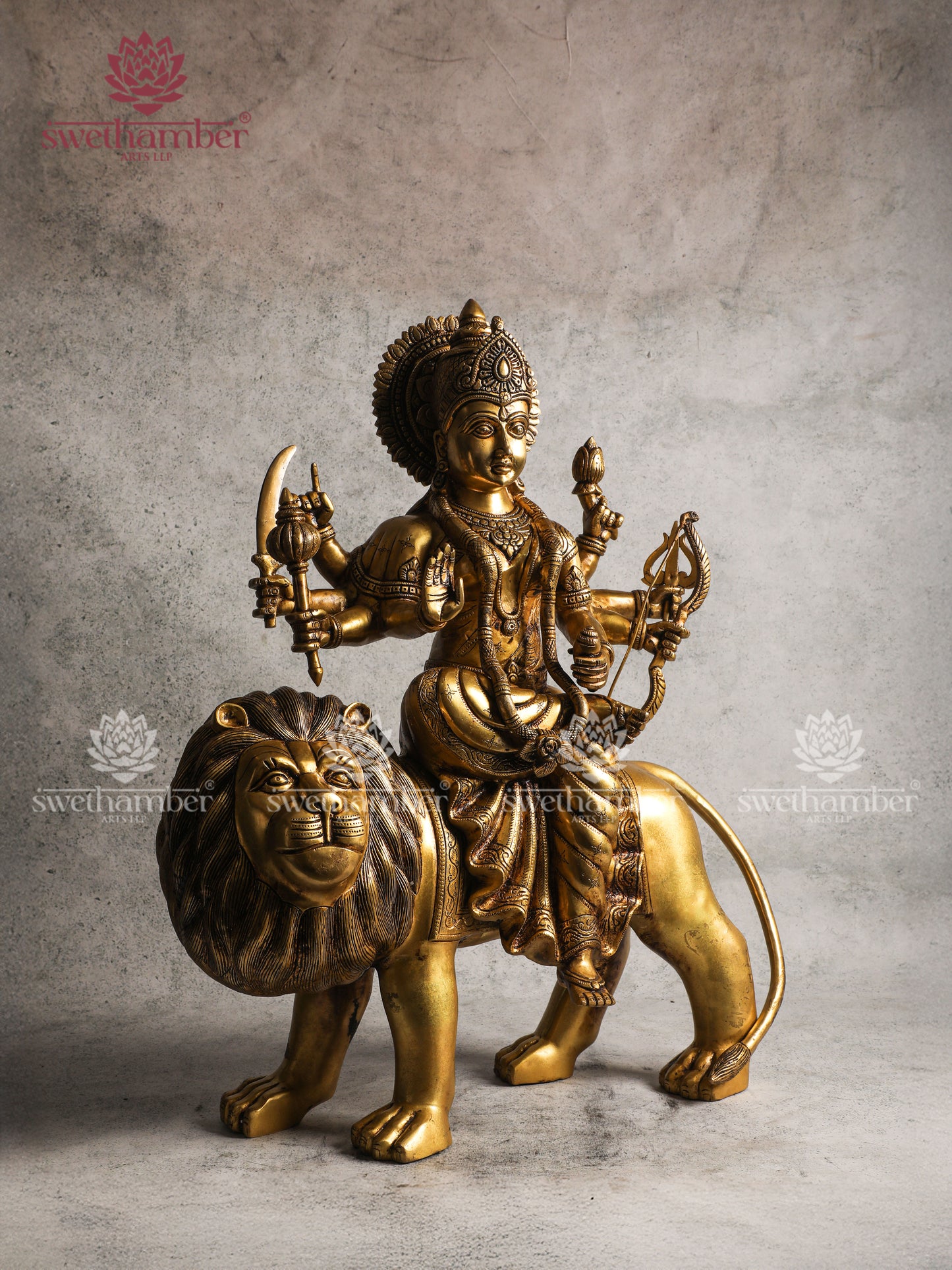 Brass Durga Maa on lion