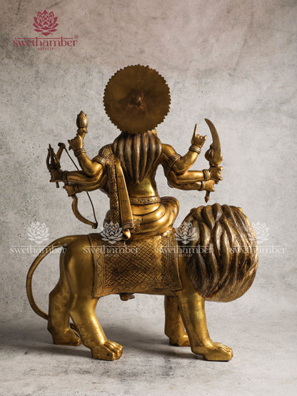 Brass Durga Maa on lion