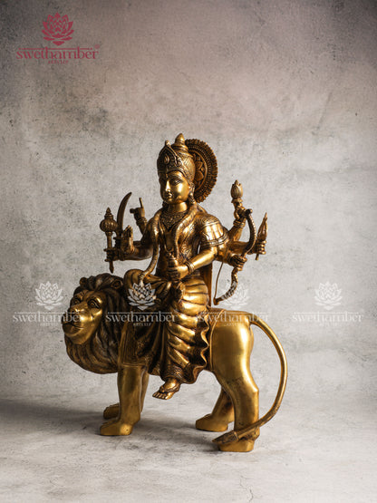 Brass Durga Maa on lion