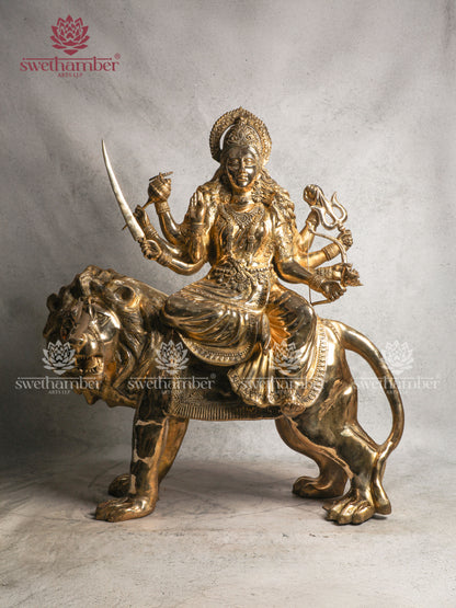 Divine Brass Durga Idol on Lion