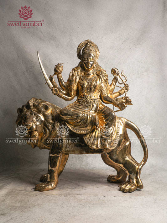 Divine Brass Durga Idol on Lion