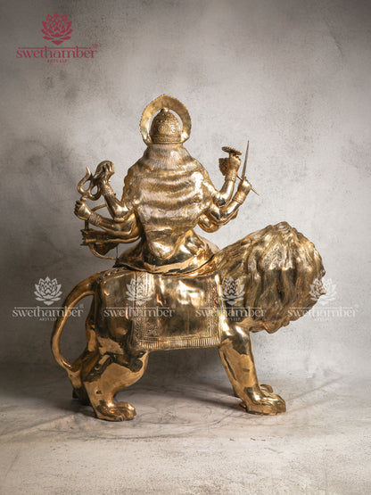 Divine Brass Durga Idol on Lion