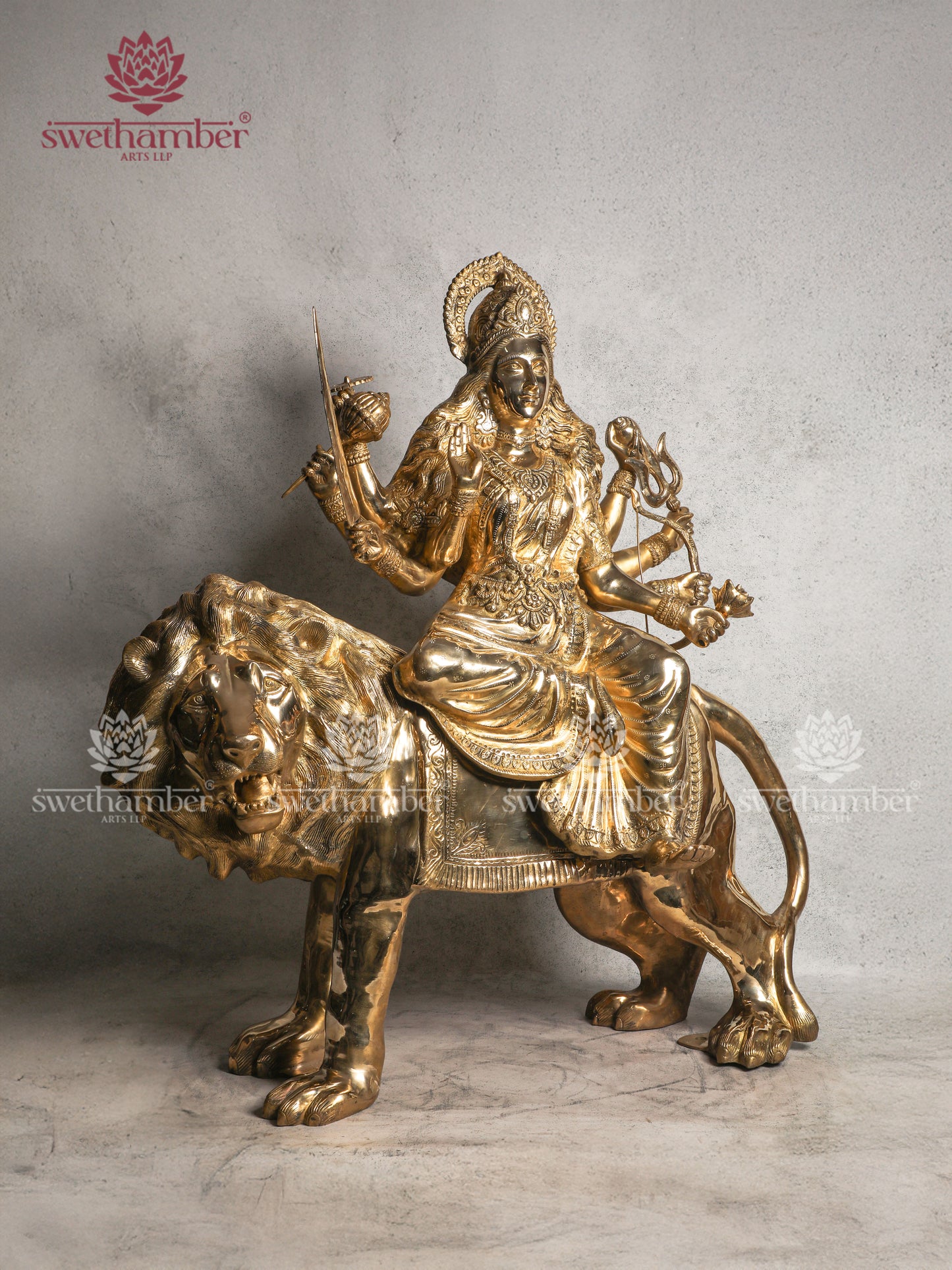 Divine Brass Durga Idol on Lion