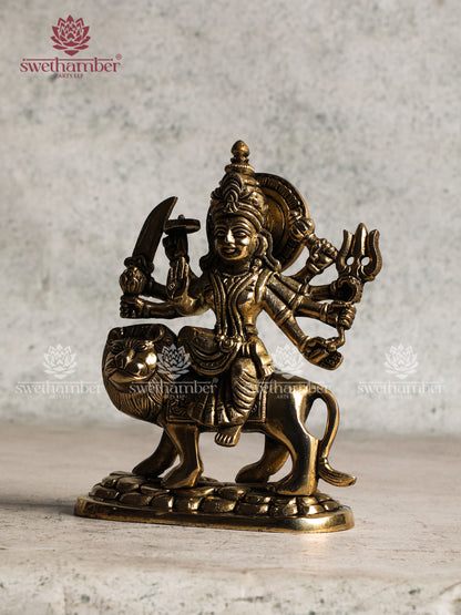 Durga statue with lion in Brass