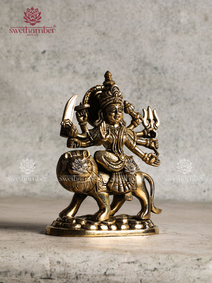 Durga statue with lion in Brass