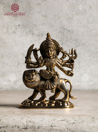 Durga statue with lion in Brass