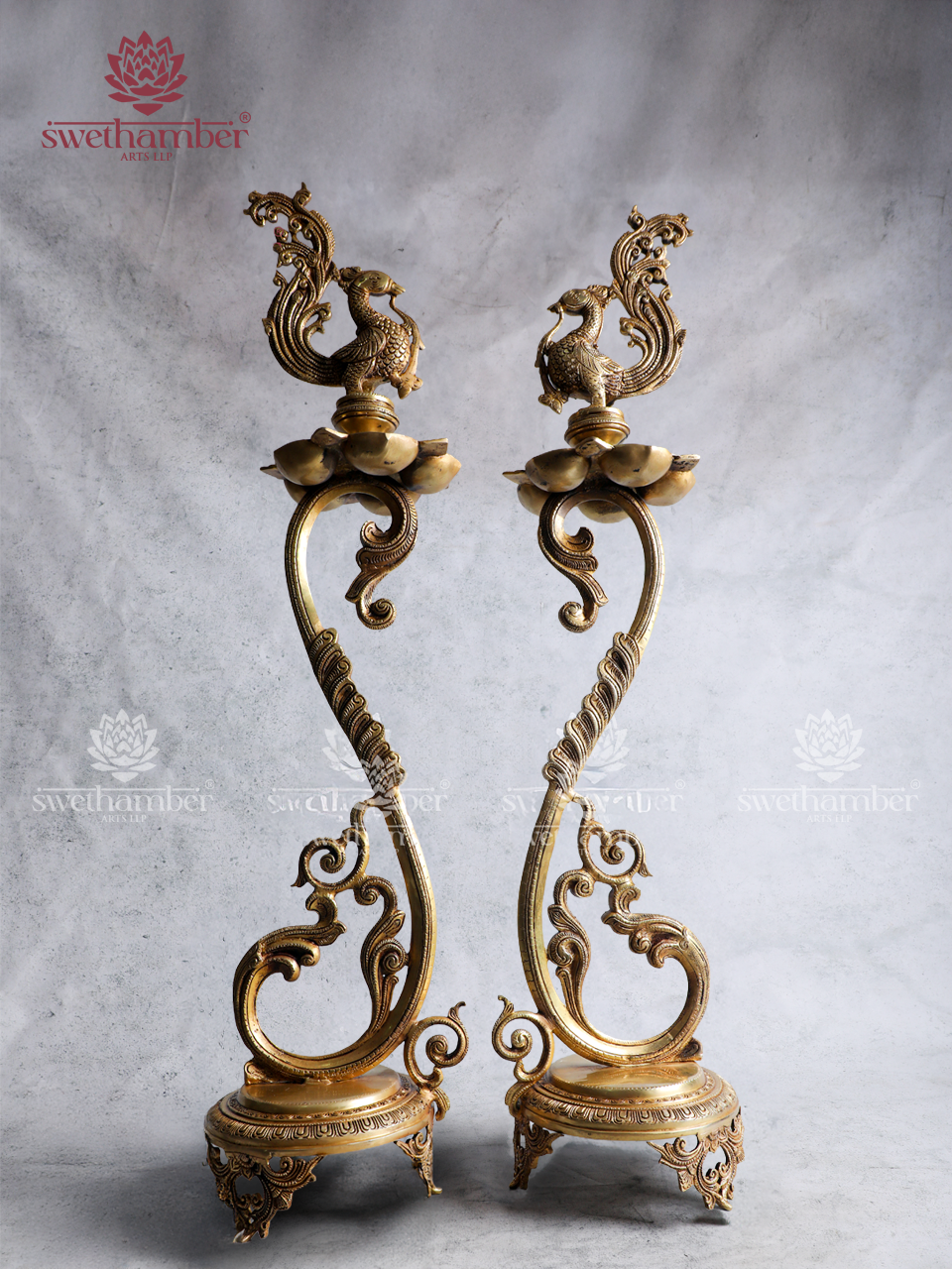 Premium Brass Peacock Lamp Set – Spiritual Home & Temple Décor
