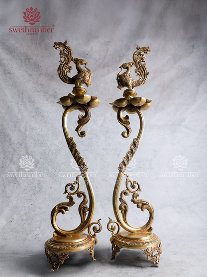 Premium Brass Peacock Lamp Set – Spiritual Home & Temple Décor