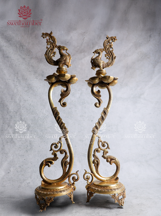 Premium Brass Peacock Lamp Set – Spiritual Home & Temple Décor