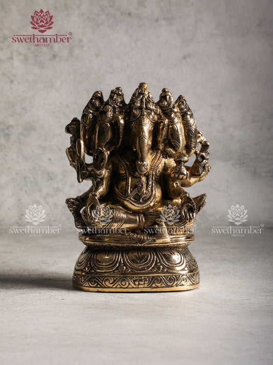 Antique Finish Brass Panchamukhi (5-Face) Ganesha