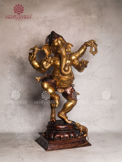 Brass Dancing Ganesha with four hands