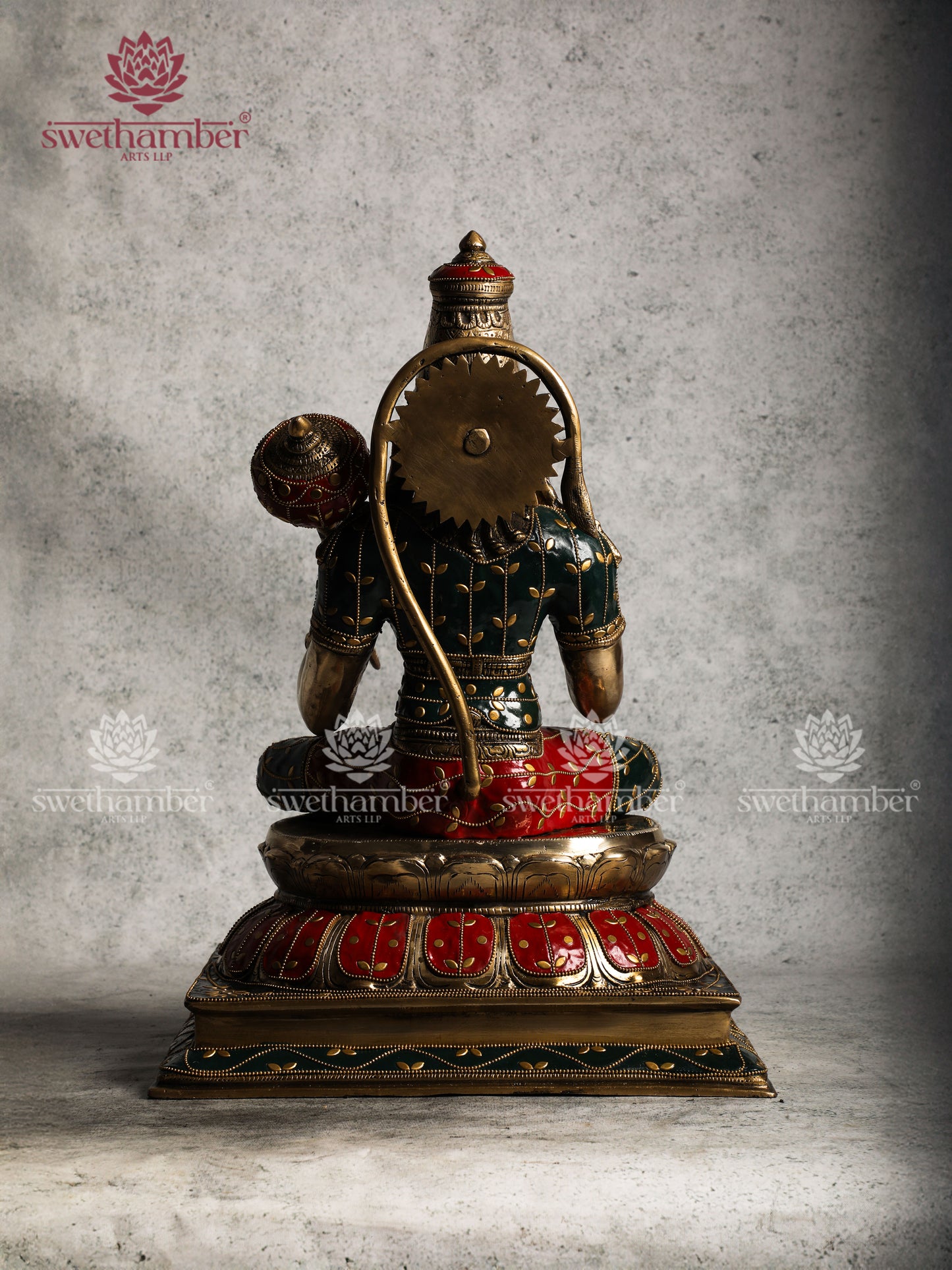 Brass Sitting Hanuman Statue with colourful stones work