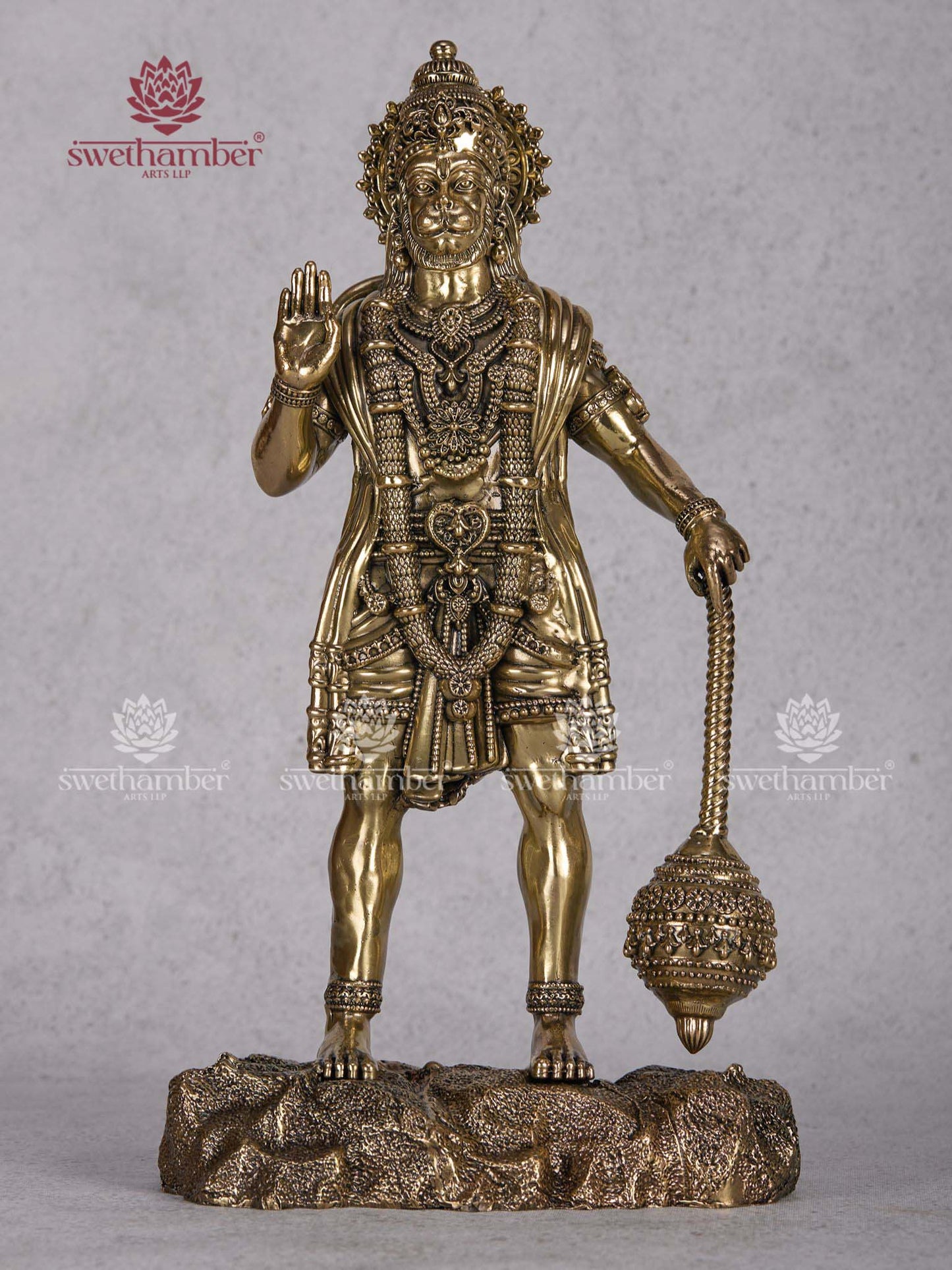 Brass Standing Blessing Hanuman Idol – Abhaya Hasta Hanuman Statue