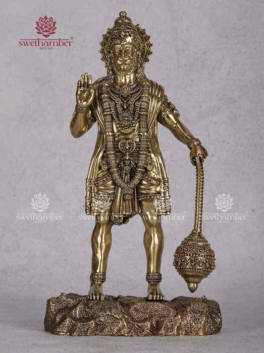 Brass Standing Blessing Hanuman Idol – Abhaya Hasta Hanuman Statue