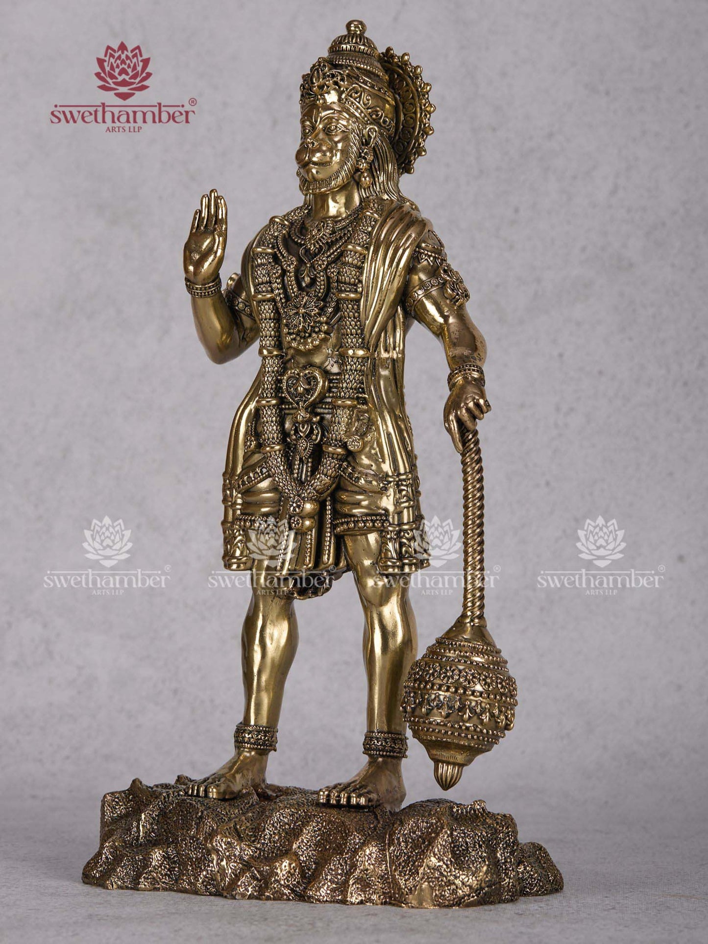Brass Standing Blessing Hanuman Idol – Abhaya Hasta Hanuman Statue
