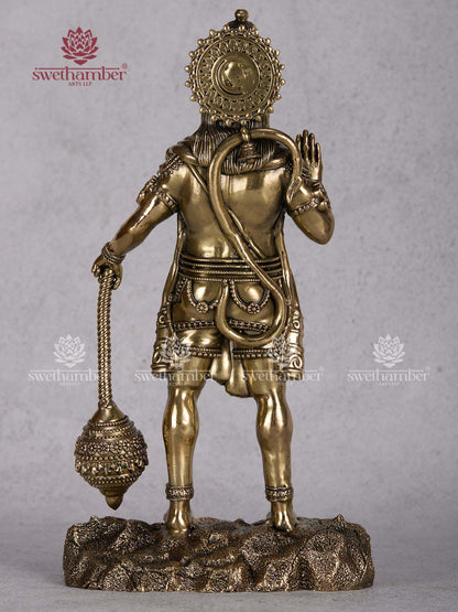 Brass Standing Blessing Hanuman Idol – Abhaya Hasta Hanuman Statue
