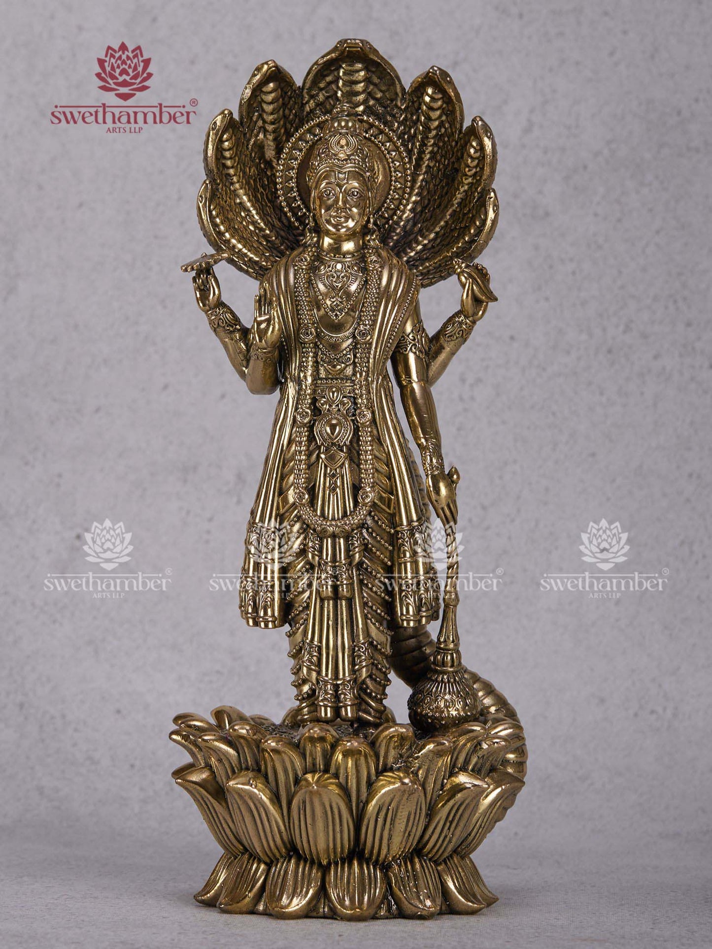 Brass Standing Vishnu on Lotus – Lord Vishnu Statue for Home & Temple Pooja