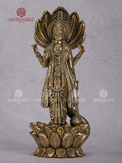 Brass Standing Vishnu on Lotus – Lord Vishnu Statue for Home & Temple Pooja
