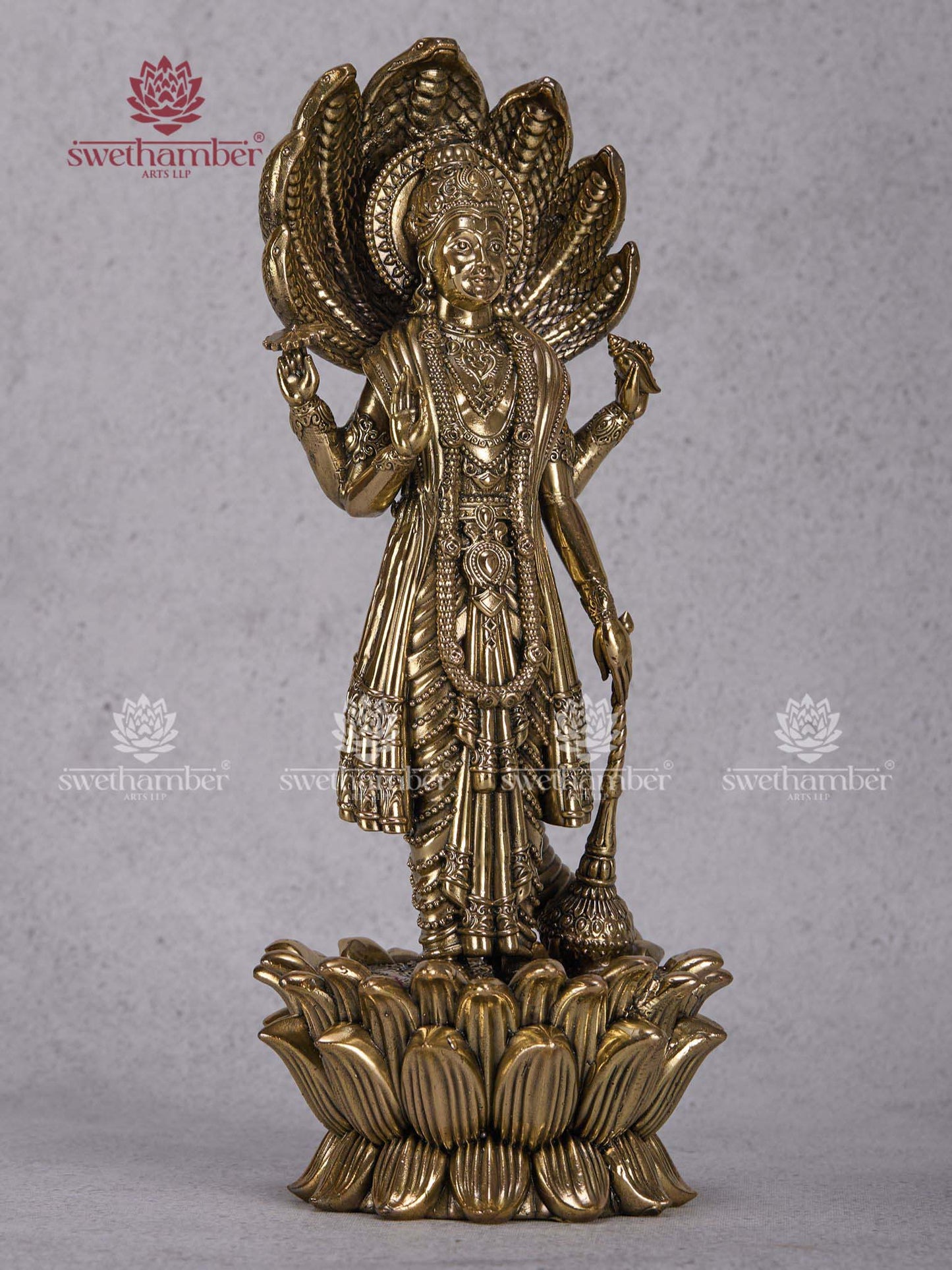 Brass Standing Vishnu on Lotus – Lord Vishnu Statue for Home & Temple Pooja