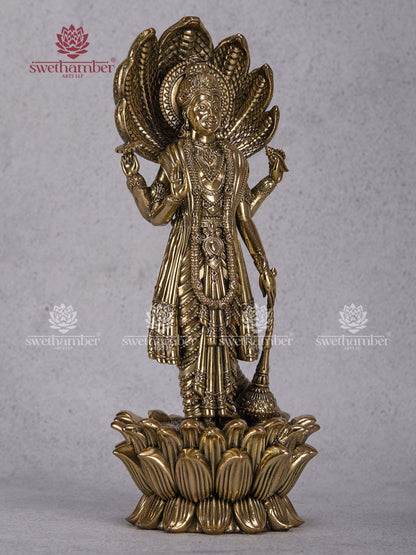 Brass Standing Vishnu on Lotus – Lord Vishnu Statue for Home & Temple Pooja