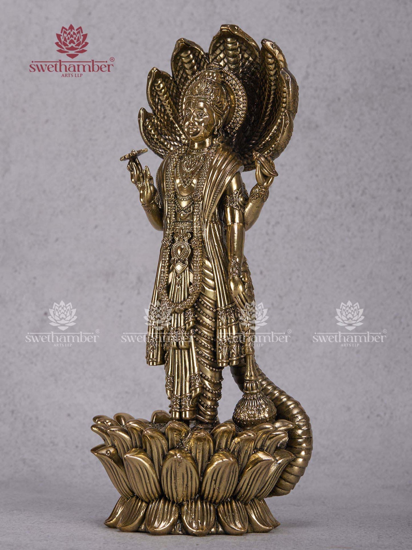 Brass Standing Vishnu on Lotus – Lord Vishnu Statue for Home & Temple Pooja