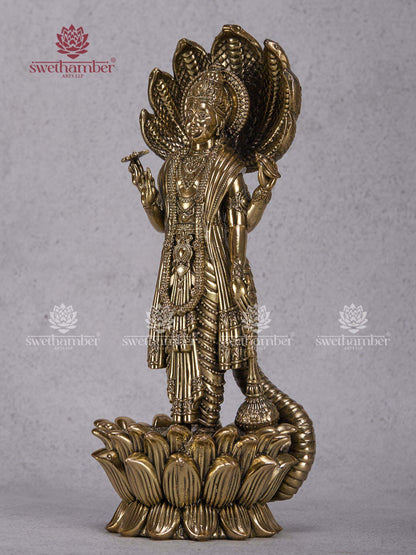 Brass Standing Vishnu on Lotus – Lord Vishnu Statue for Home & Temple Pooja