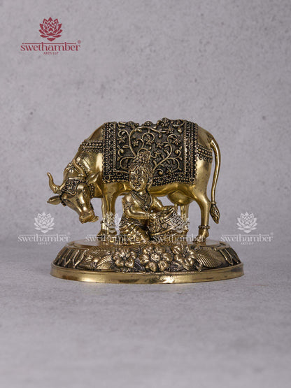 Cow with Butter Krishna Brass Idol
