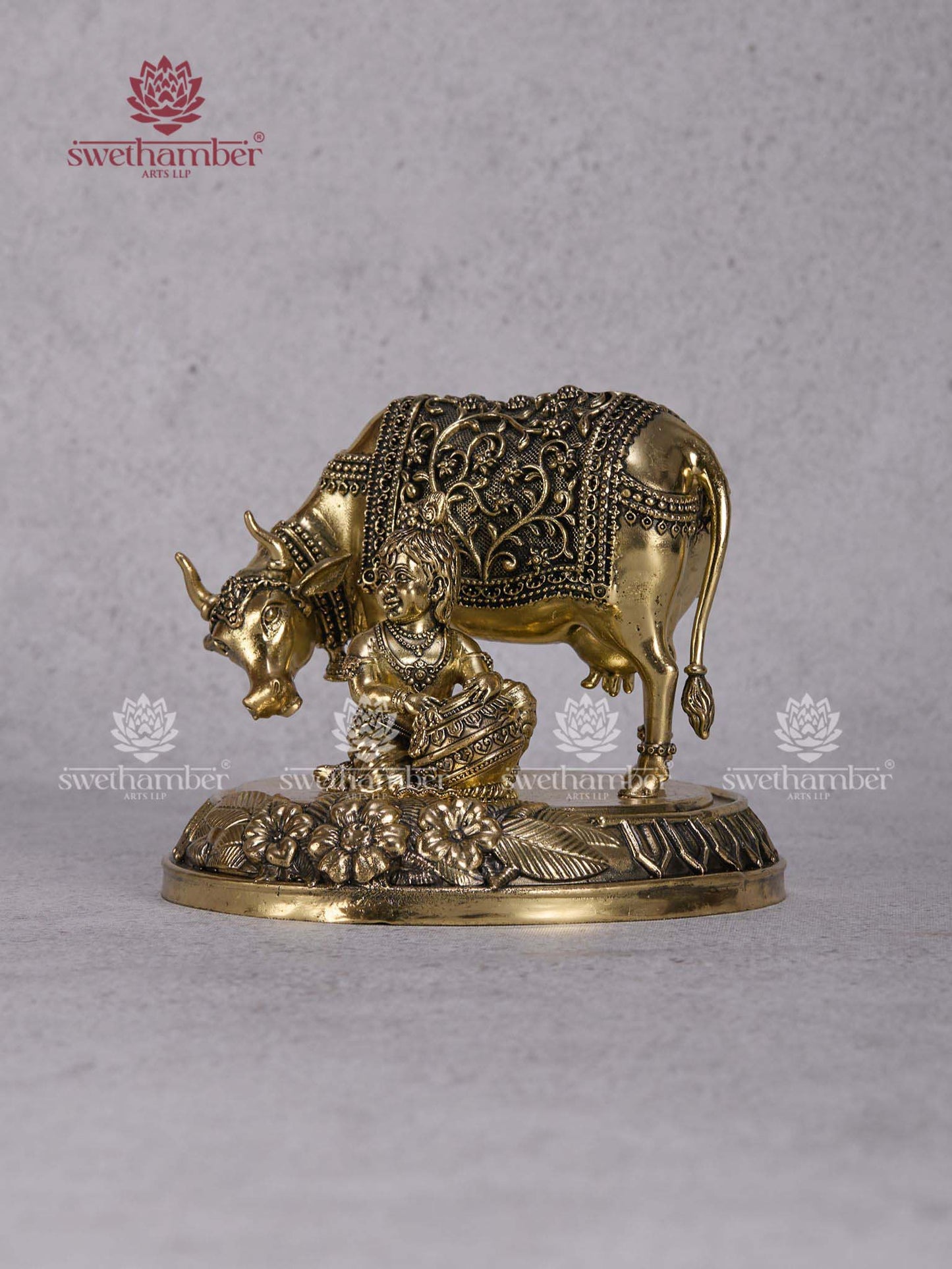 Cow with Butter Krishna Brass Idol