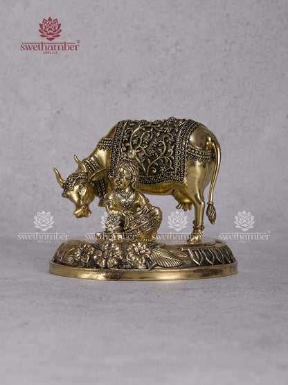 Cow with Butter Krishna Brass Idol