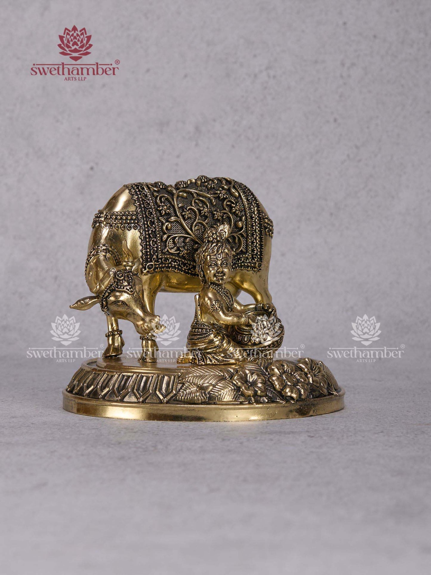 Cow with Butter Krishna Brass Idol