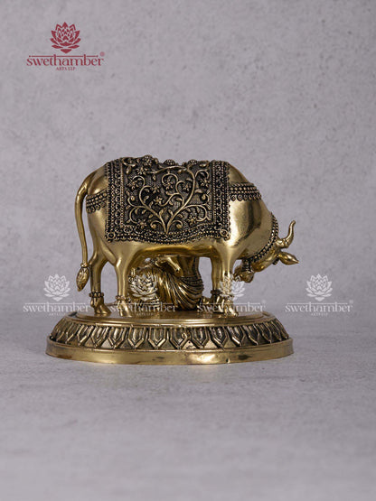 Cow with Butter Krishna Brass Idol