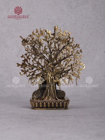Brass Buddha with Bodhi Tree Idol – Meditating Buddha Statue for Home Décor