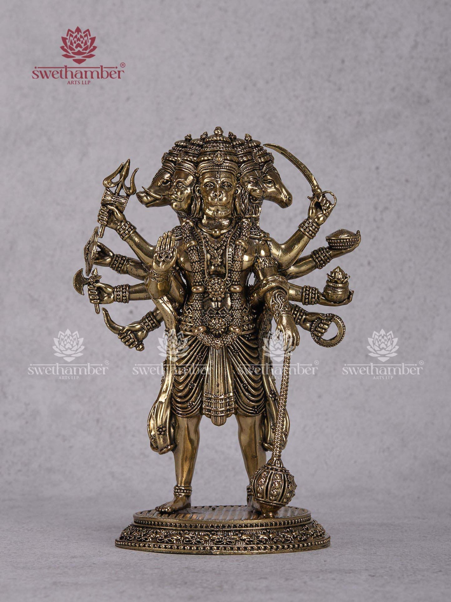 Panchmukhi Hanuman Brass Idol – Five-Faced Hanuman Statue for Protection & Vastu Blessings