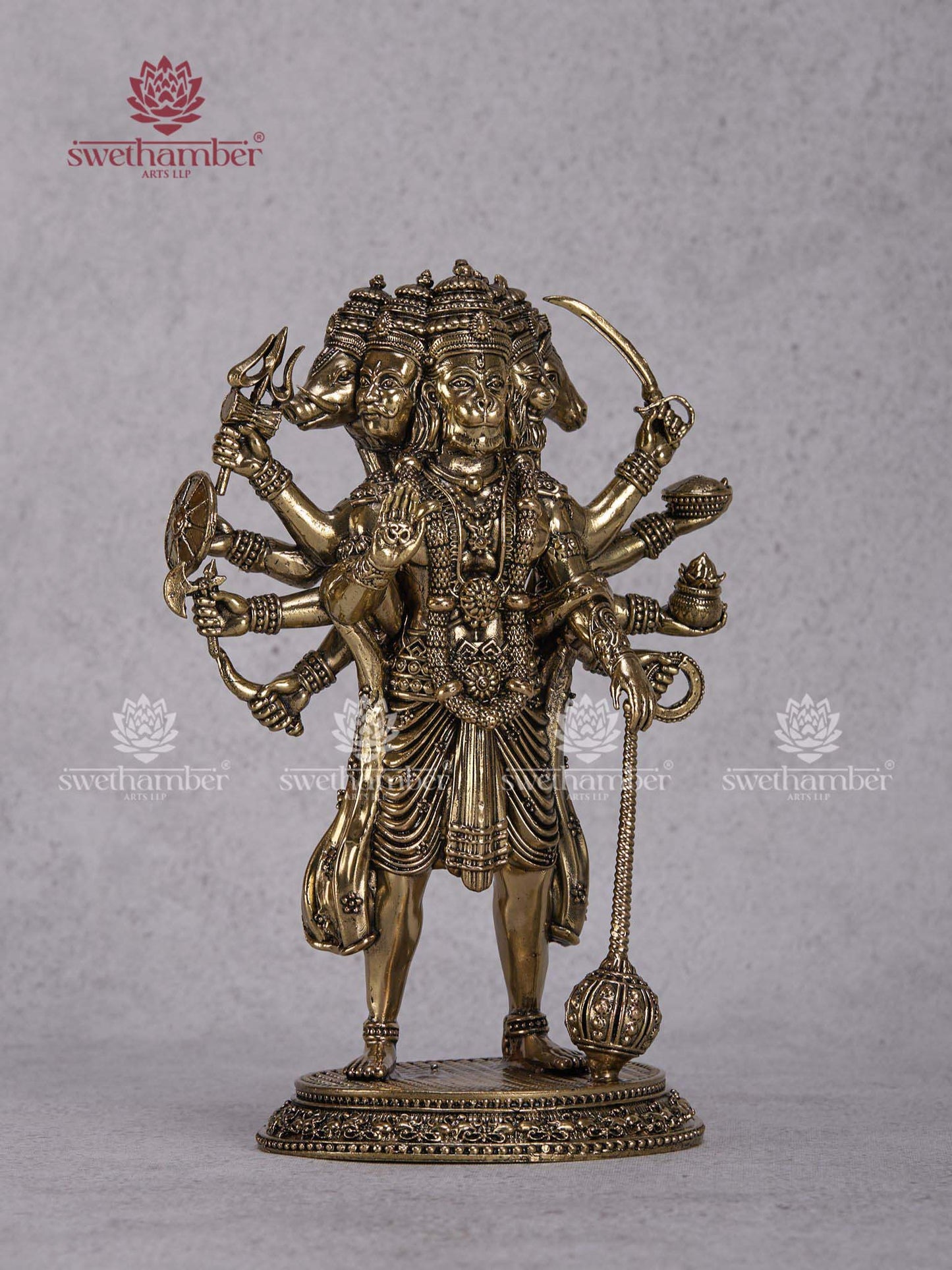 Panchmukhi Hanuman Brass Idol – Five-Faced Hanuman Statue for Protection & Vastu Blessings