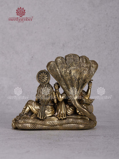 Brass Vishnu Lakshmi Idol Sitting on Sheshnag – Lakshmi Narayan Murti for Home Temple & Pooja