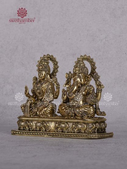 Brass Ganesha Lakshmi Idol – Ganpati & Lakshmi Statue for Home & Pooja