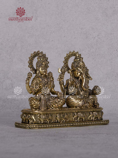 Brass Ganesha Lakshmi Idol – Ganpati & Lakshmi Statue for Home & Pooja