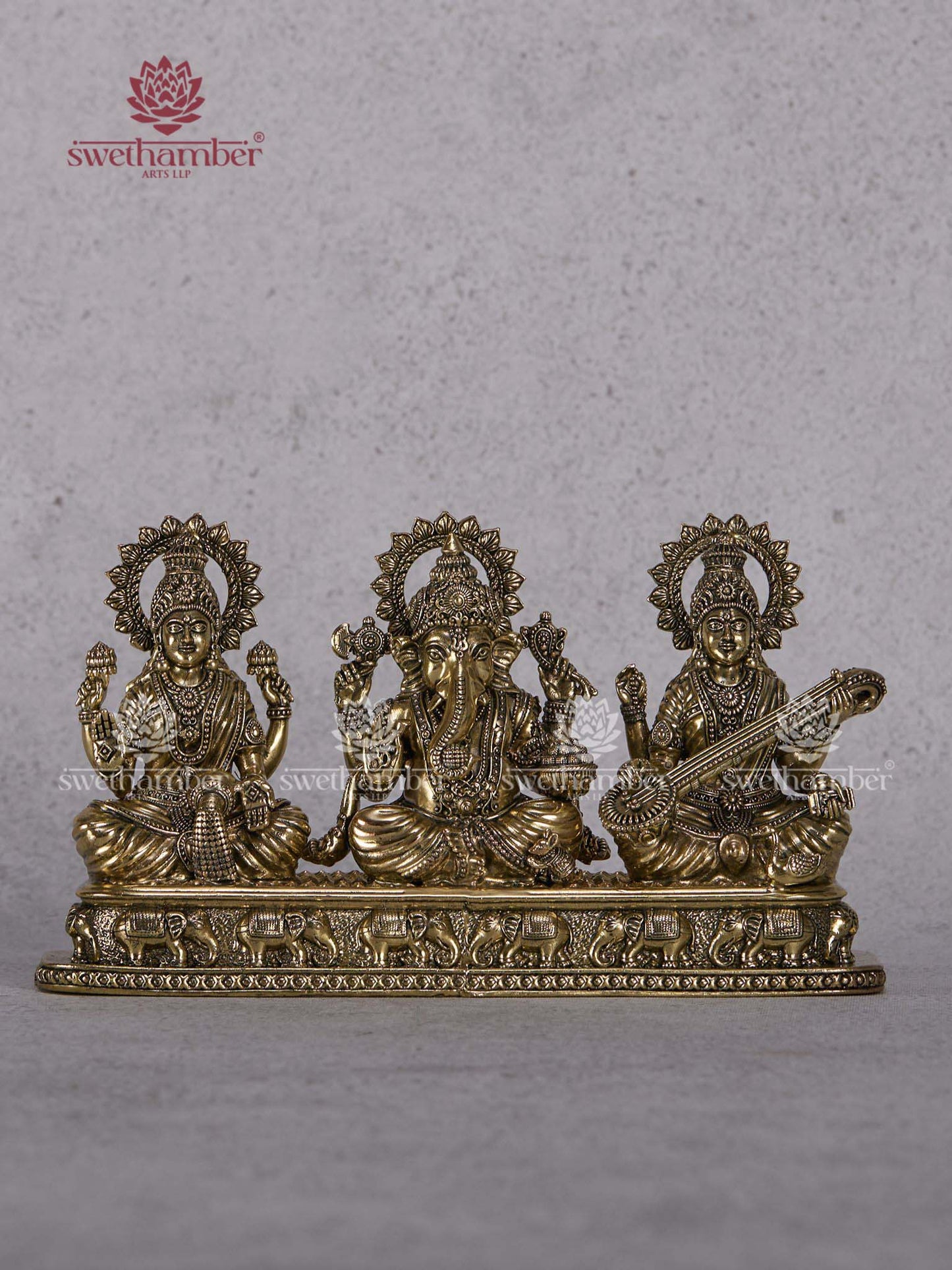 Brass Ganpati Laxmi Saraswati Statue – Lightweight Home Temple Idols