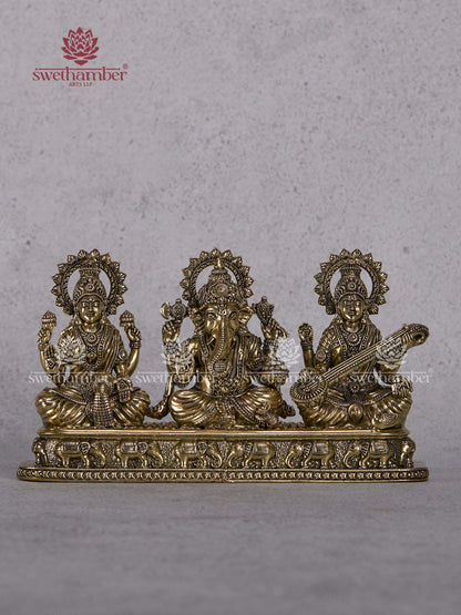 Brass Ganpati Laxmi Saraswati Statue – Lightweight Home Temple Idols