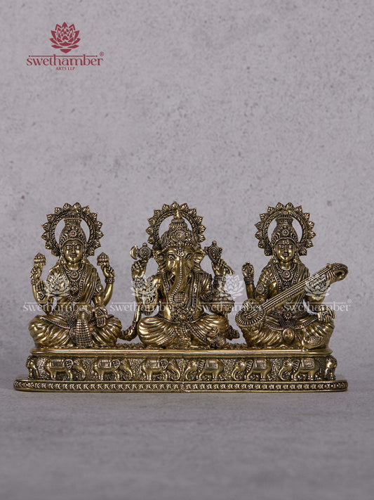 Brass Ganpati Laxmi Saraswati Statue – Lightweight Home Temple Idols