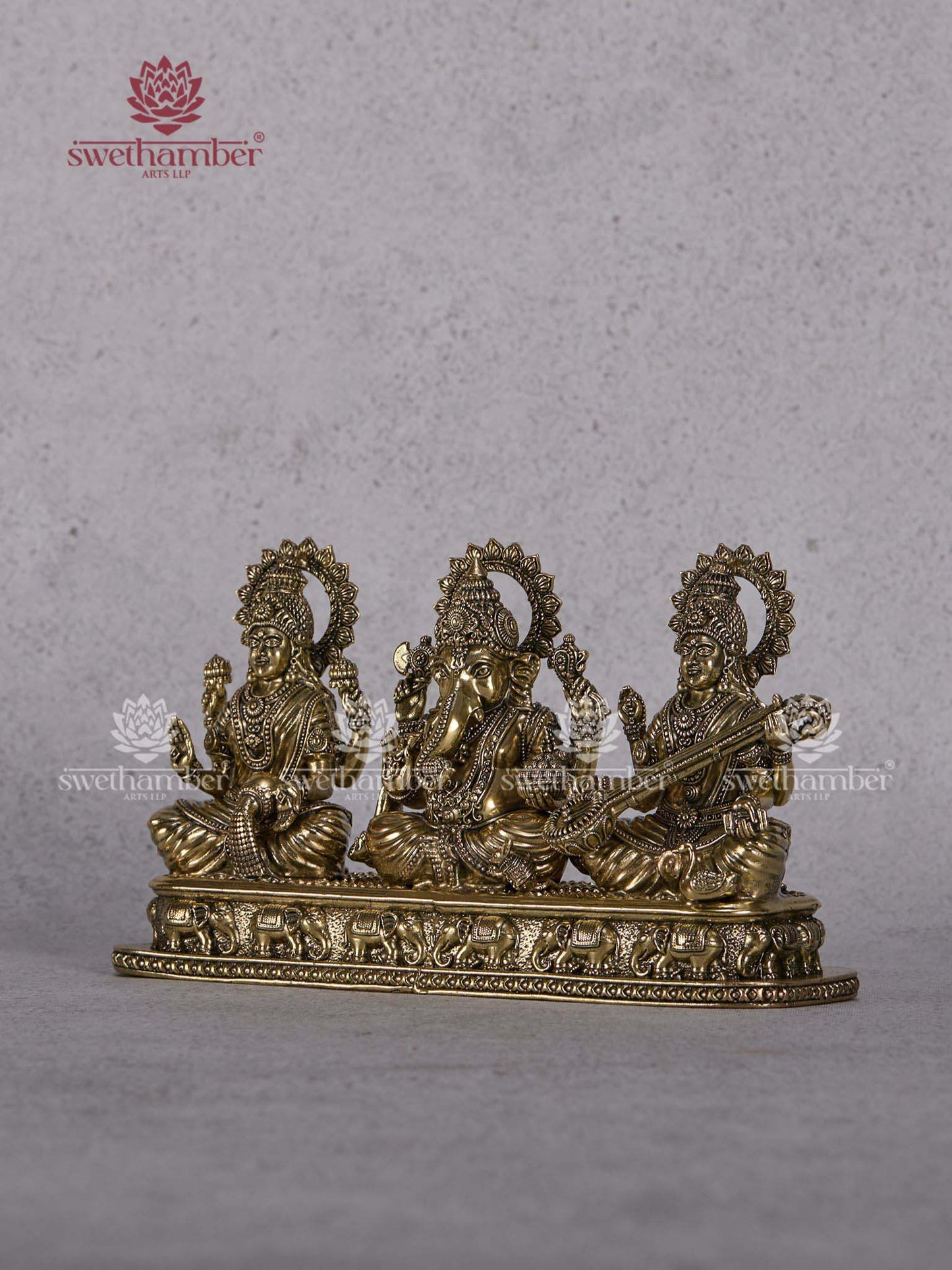 Brass Ganpati Laxmi Saraswati Statue – Lightweight Home Temple Idols