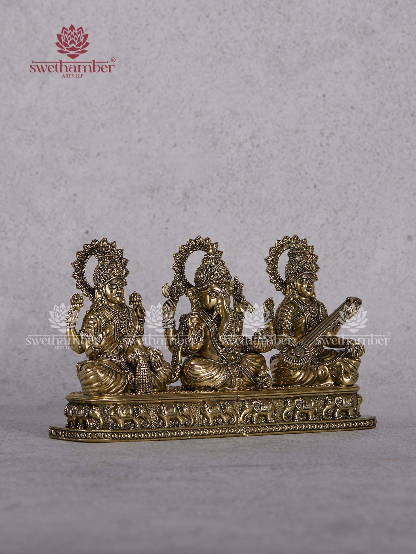 Brass Ganpati Laxmi Saraswati Statue – Lightweight Home Temple Idols