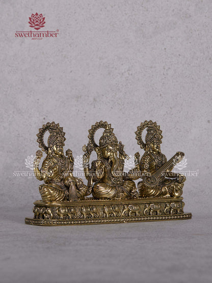 Brass Ganpati Laxmi Saraswati Statue – Lightweight Home Temple Idols