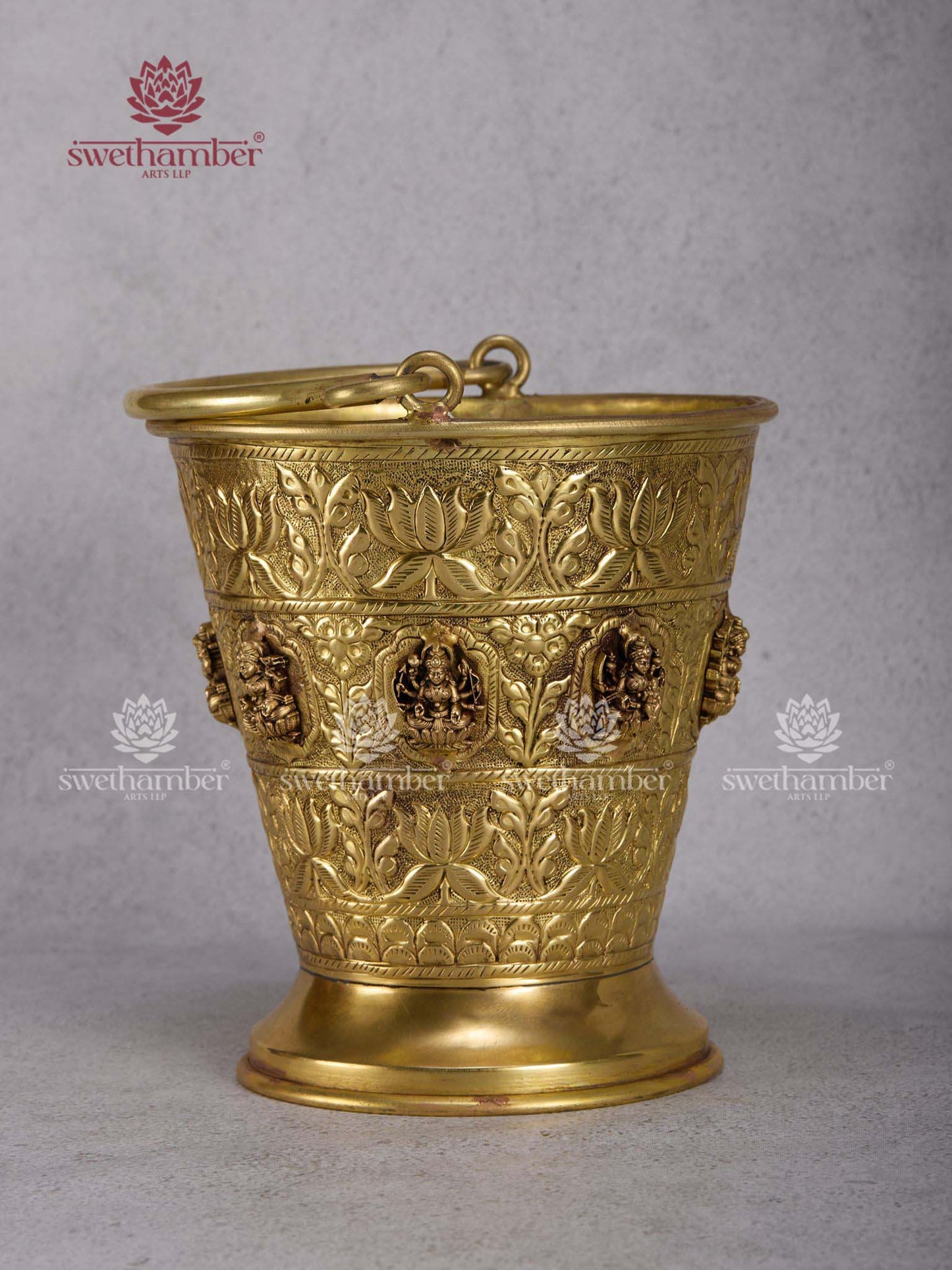Premium Brass Bucket with Ashtalakshmi Carving – Festive Decor/Planter